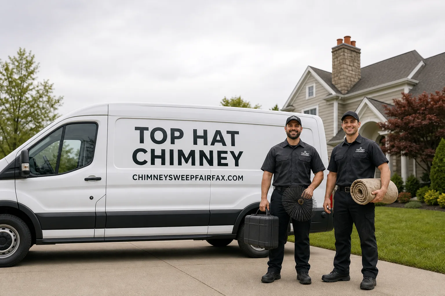 Top Hat Chimney chimney cleaning service vehicle and crew in Fairfax, VA
